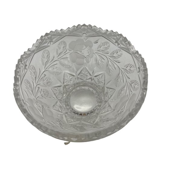 Vintage Crystal Clear Industries Etched Glass Candy Bowl 6" Across Yugoslavia - Picture 3 of 5